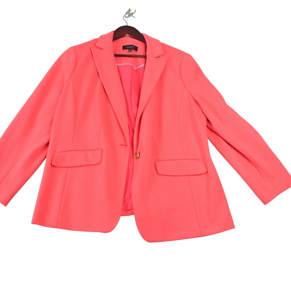 Talbots Plus Petite Coral Pink Single Button Blazer Jacket Gold Buttons 16WP